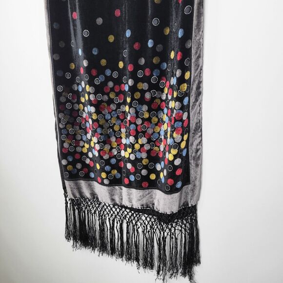 Velvet Burnout Rectangular Scarf Fringe Silk Rayon Metallic Moon Witchy - Picture 1 of 9